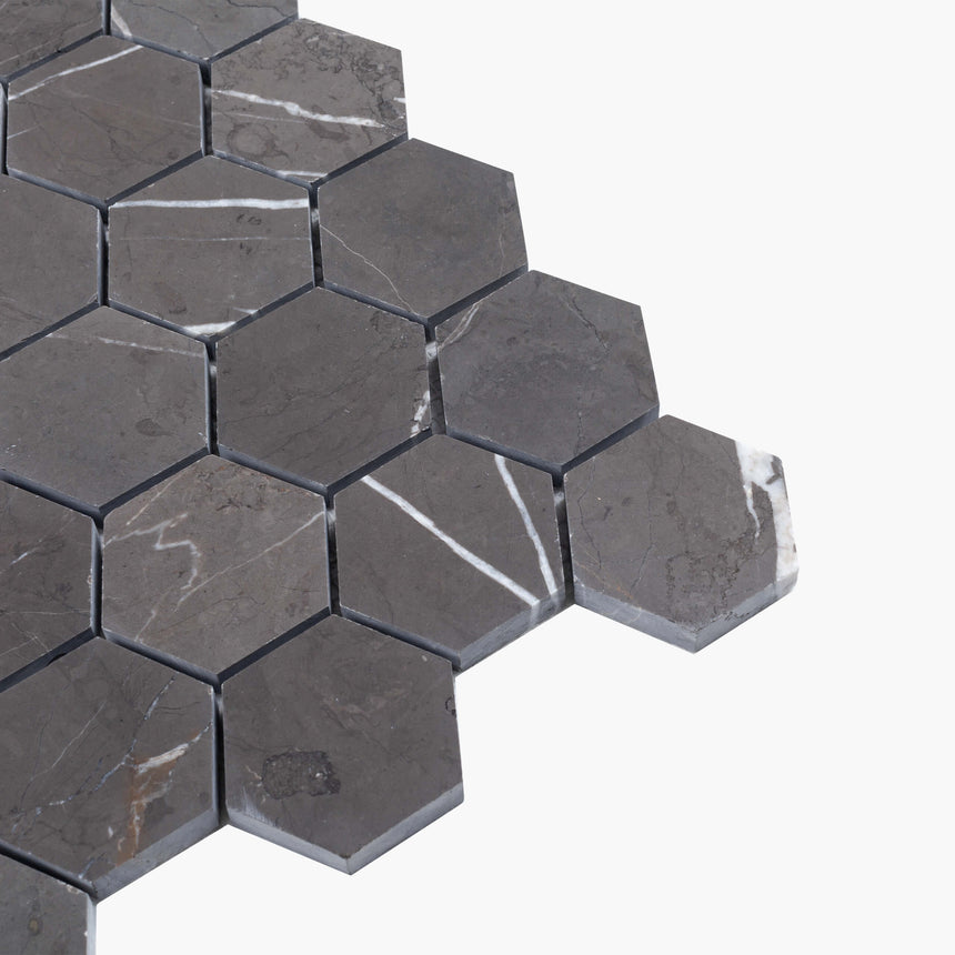 Natural Marble Mosaic Hexagon 48x48 Pietra Grey Honed Marble Mosaic Tilemall