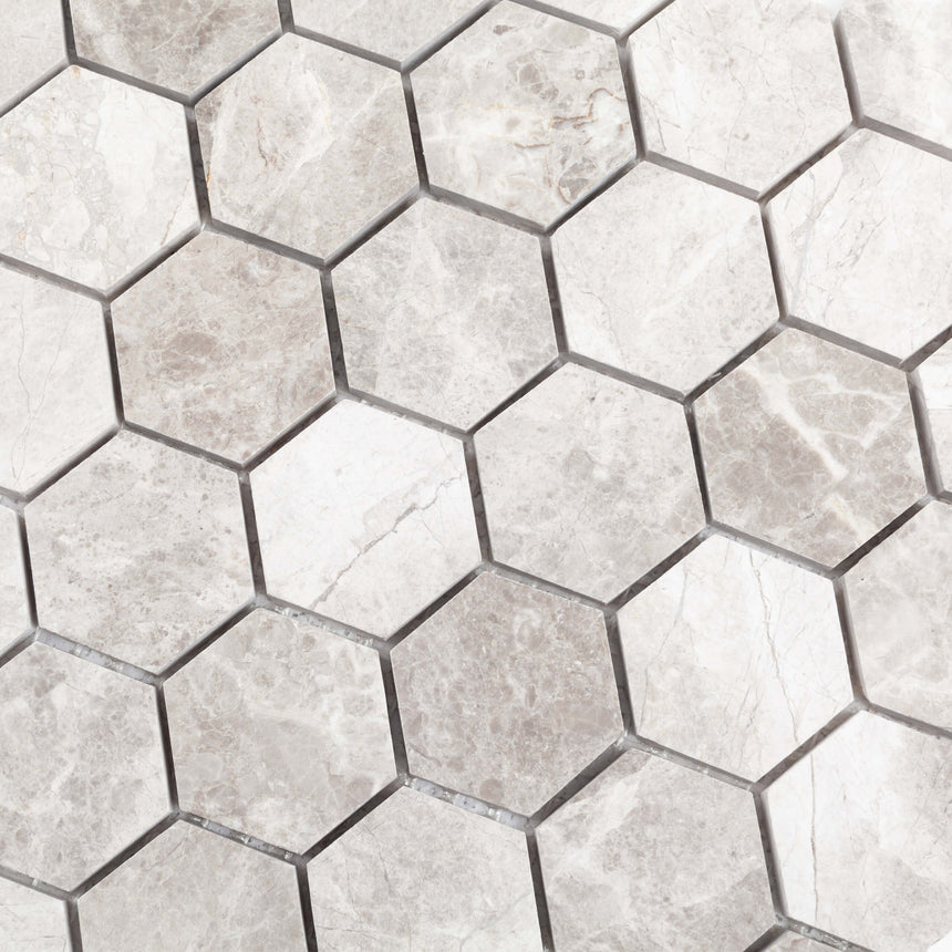 Natural Marble Mosaic Hexagon 48x48 Silver Grey Honed Marble Mosaic Tilemall