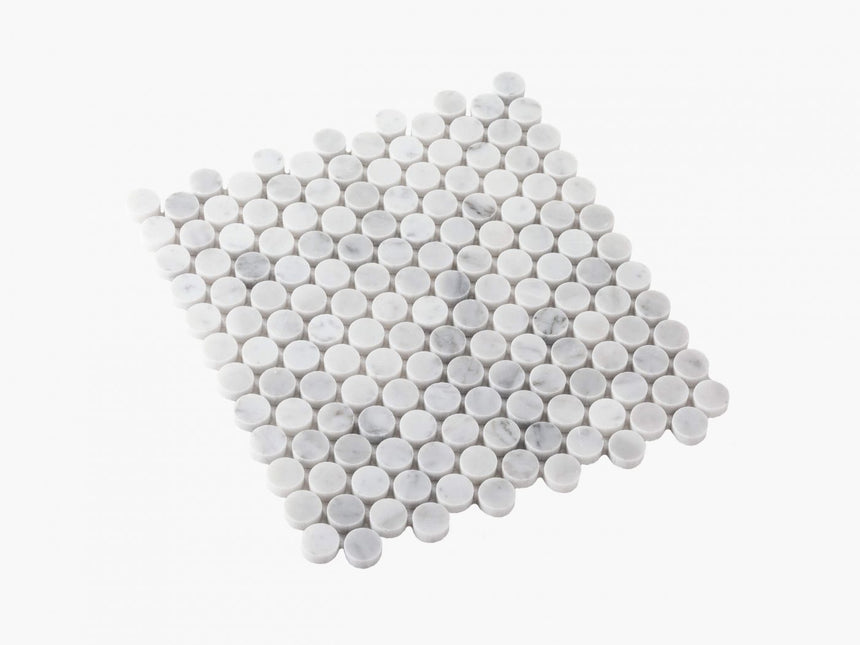 Natural Marble Mosaic PennyRound 23x23 Carrara Honed Marble Mosaic Tilemall
