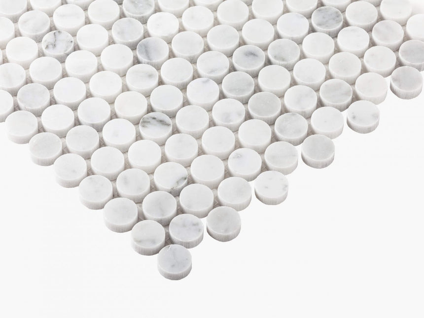 Natural Marble Mosaic PennyRound 23x23 Carrara Honed Marble Mosaic Tilemall