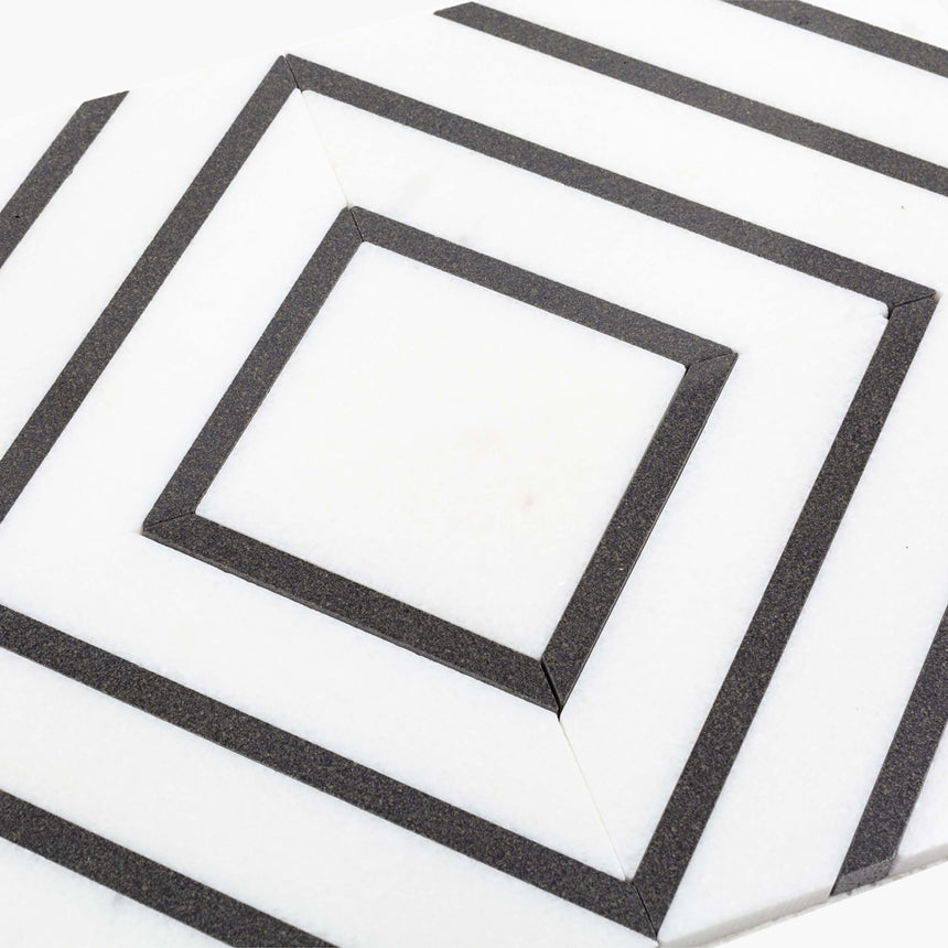 Natural Marble Mosaic Trove 223x295 Thassos and Basalt Polished Marble Mosaic Tilemall