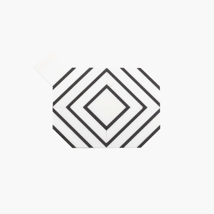 Natural Marble Mosaic Trove 223x295 Thassos and Basalt Polished Marble Mosaic Tilemall
