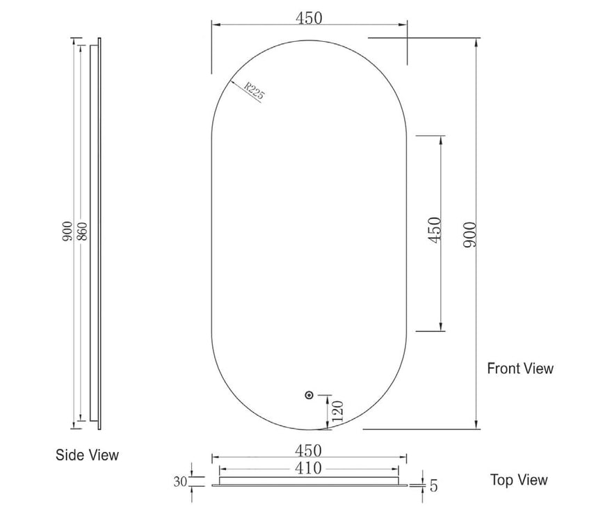 Noosa Led Mirror 900x450mm Oval Frameless Tuffi Mirror LED Frameless Mirror Otti Australia