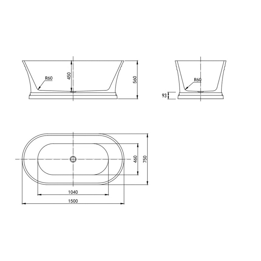 Hampton Freestanding Bath 1500mm Gloss White Bath Inspire
