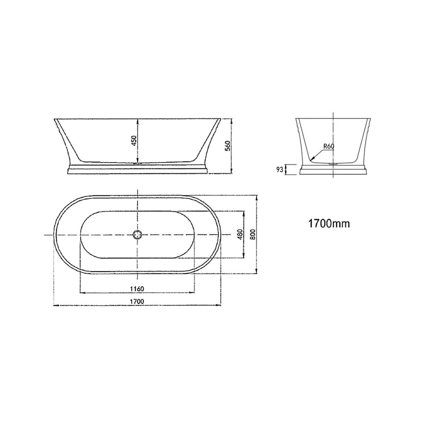 Hampton Freestanding Bath 1700mm Gloss White Bath Inspire