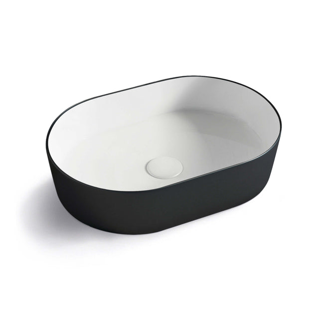 Quay Oval Basin 500x340mm Matte White and Black Bathroom Basin Otti Australia