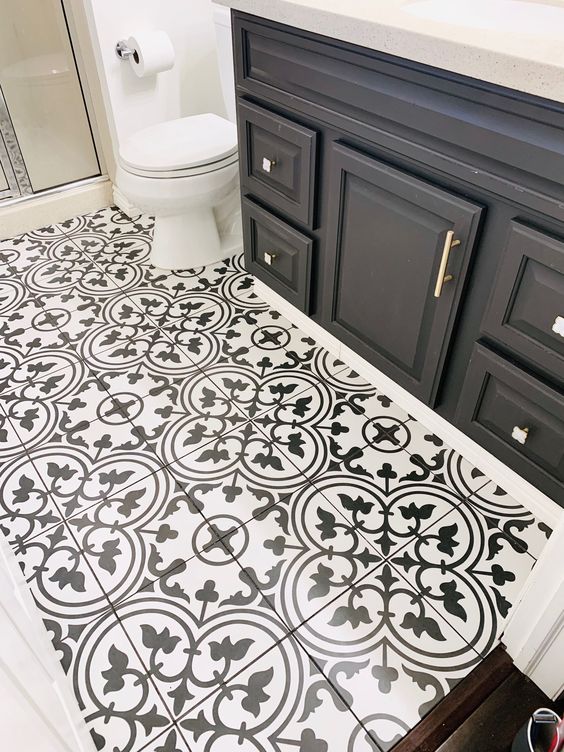 Pattern Tile Modern Black & White 2502 200x200 Matt Encaustic Look Tiles Tilemall