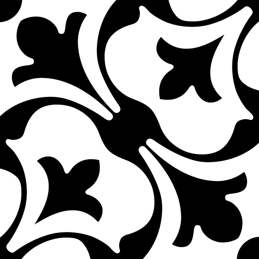 Pattern Tile Modern Black & White 2443 200x200 Matt Encaustic Look Tiles Tilemall