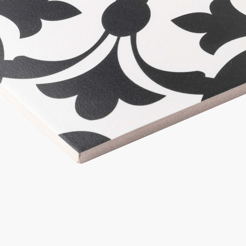 Pattern Tile Modern Black & White 2443 200x200 Matt Encaustic Look Tiles Tilemall