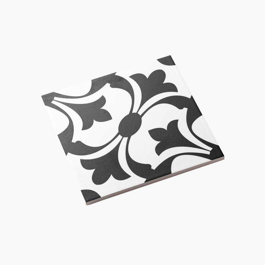 Pattern Tile Modern Black & White 2443 200x200 Matt Encaustic Look Tiles Tilemall