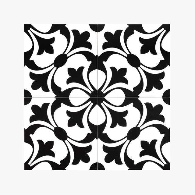 Pattern Tile Modern Black & White 2443 200x200 Matt Encaustic Look Tiles Tilemall