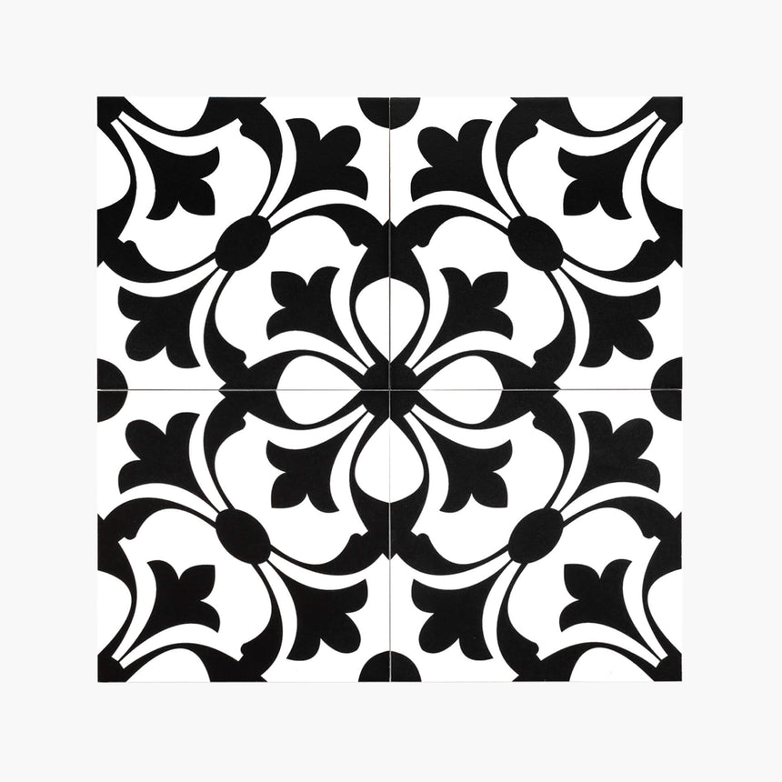 Pattern Tile Modern Black & White 2443 200x200 Matt Encaustic Look Tiles Tilemall