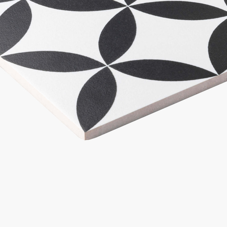 Pattern Tile Modern Black & White 2444 200x200 Matt Encaustic Look Tiles Tilemall