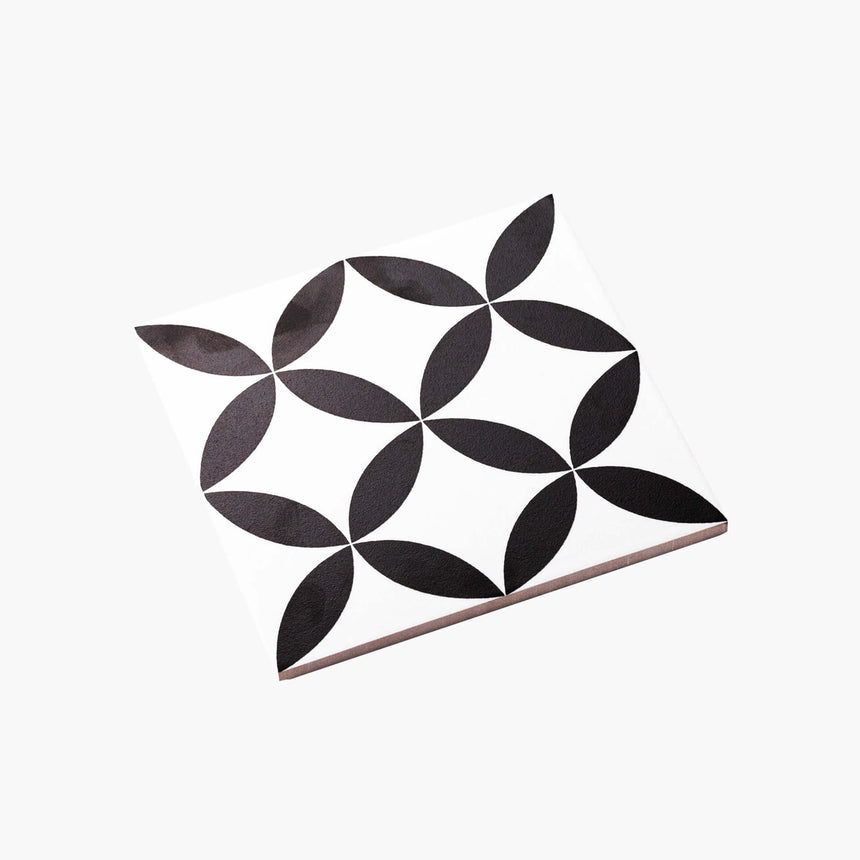 Pattern Tile Modern Black & White 2444 200x200 Matt Encaustic Look Tiles Tilemall