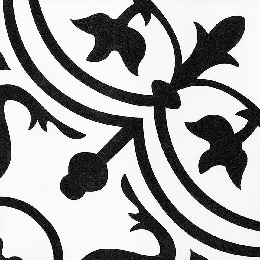 Pattern Tile Modern Black & White 2502 200x200 Matt Encaustic Look Tiles Tilemall