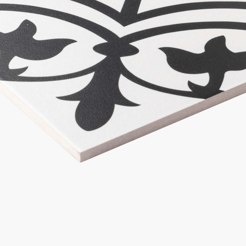 Pattern Tile Modern Black & White 2502 200x200 Matt Encaustic Look Tiles Tilemall