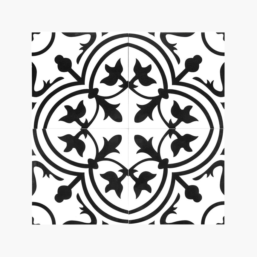 Pattern Tile Modern Black & White 2502 200x200 Matt Encaustic Look Tiles Tilemall