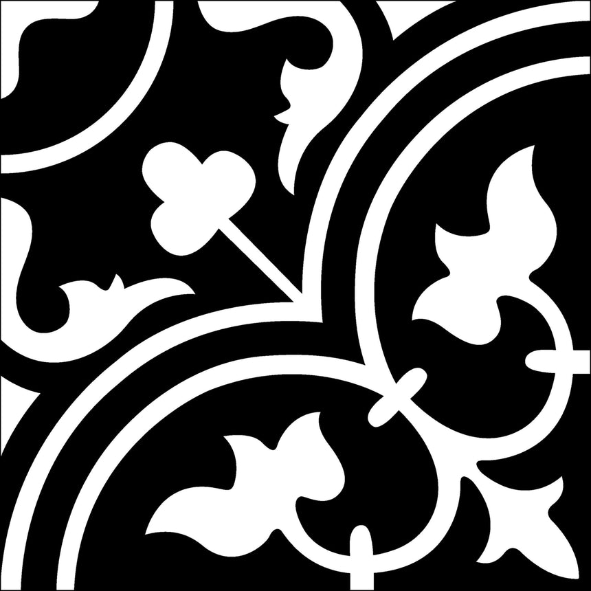 Pattern Tile Modern Black & White 2547 200x200 Matt Encaustic Look Tiles Tilemall