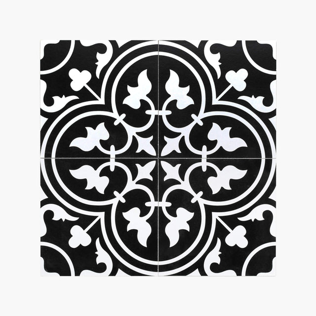 Pattern Tile Modern Black & White 2547 200x200 Matt Encaustic Look Tiles Tilemall
