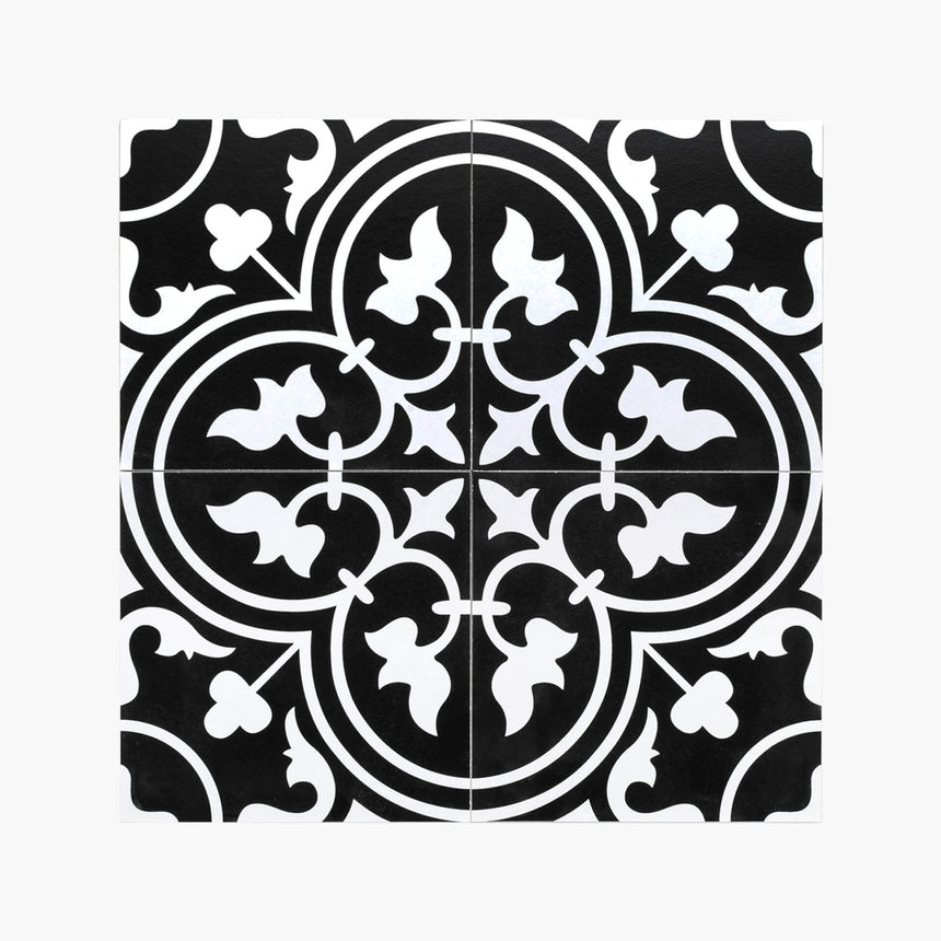 Pattern Tile Modern Black & White 2547 200x200 Matt Encaustic Look Tiles Tilemall