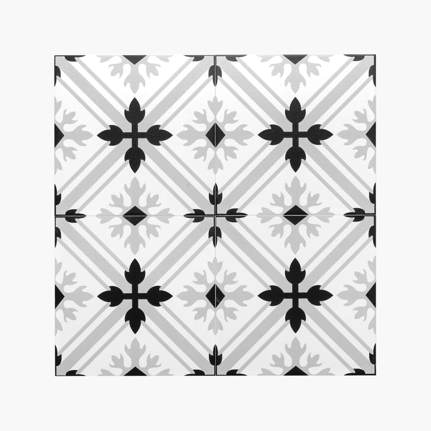 Pattern Tile Modern Black & White 2625 200x200 Matt - Pressed Encaustic Look Tiles Tilemall