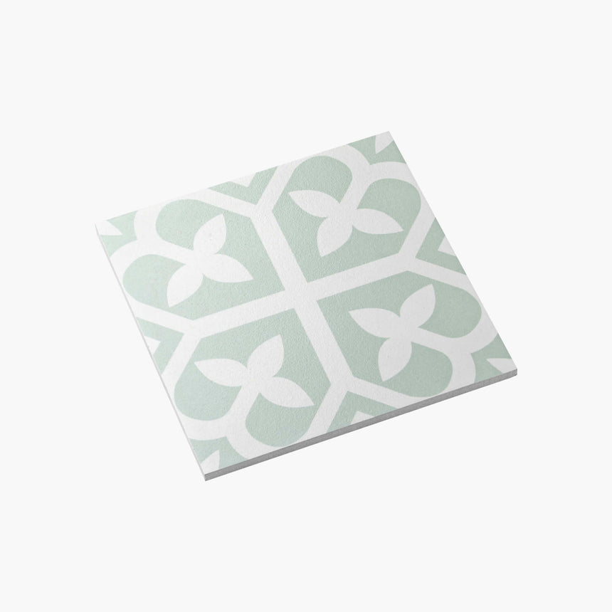 Pattern Tile Picasso Bloom Pale Green 200x200 Matt Encaustic Look Tiles Tilemall