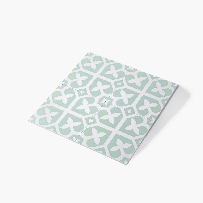 Pattern Tile Picasso Bloom Pale Green 200x200 Matt Encaustic Look Tiles Tilemall