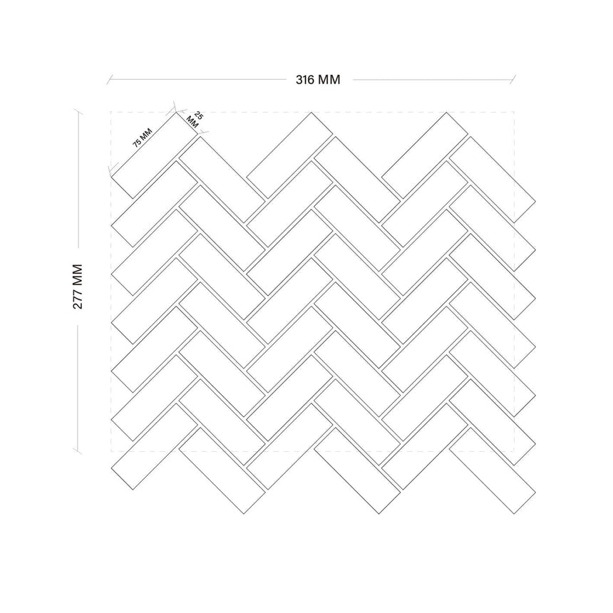 Porcelain Mosaic Herringbone 25x75 Gloss White Porcelain Mosaic Tilemall