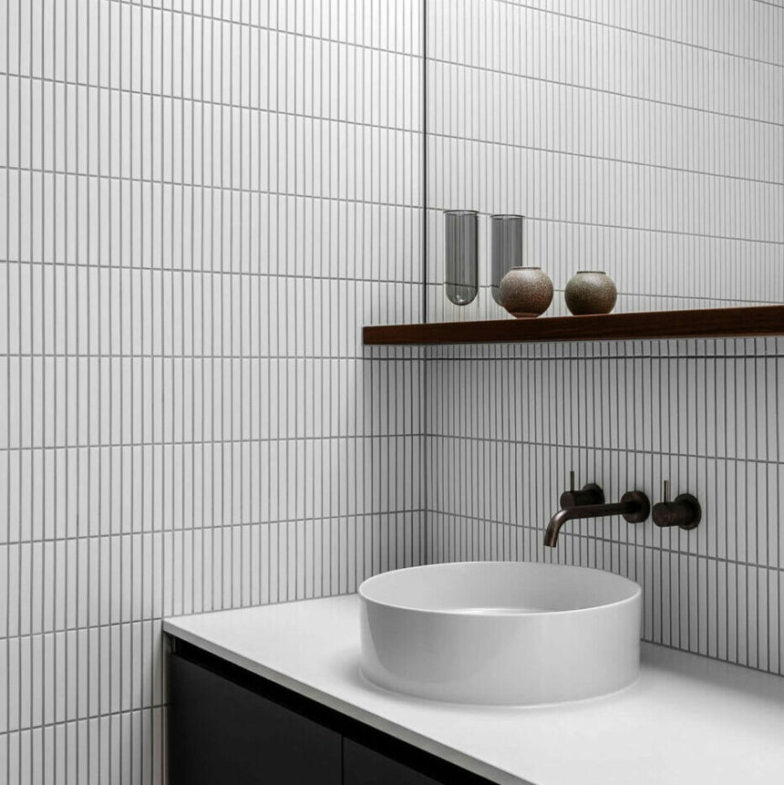 Porcelain Mosaic Kit Kat 22x145 Matt White Porcelain Mosaic Tilemall