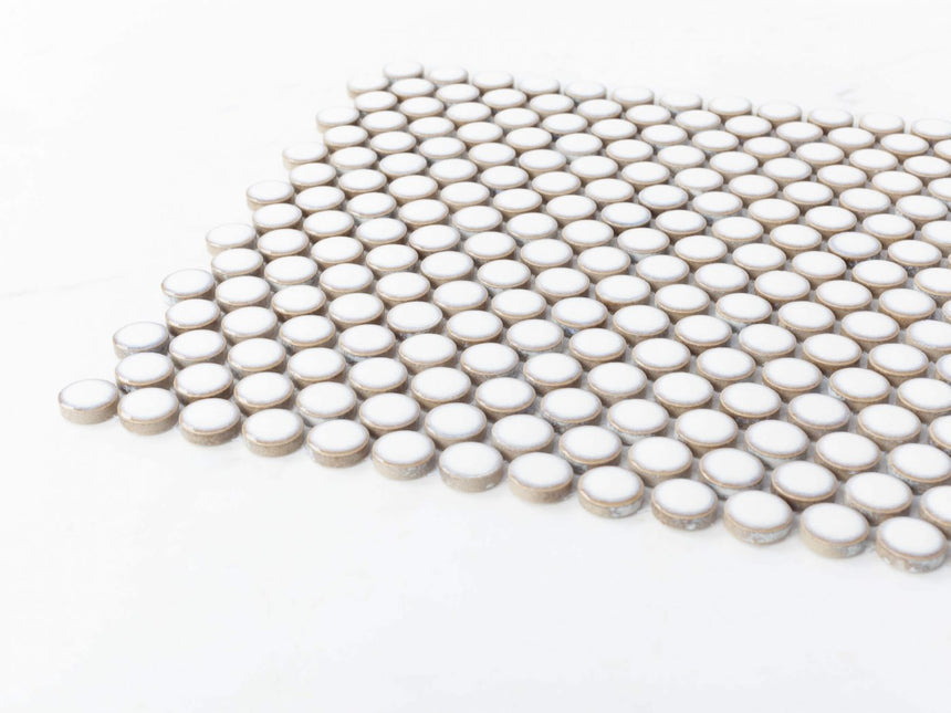 Antique Porcelain Mosaic Small PennyRound D19 White Glossy Porcelain Mosaic Tilemall