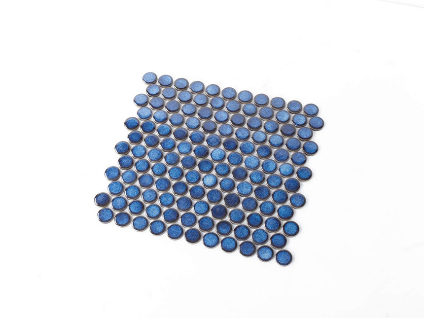 Antique Porcelain Mosaic Big Penny Round D28 Blue Glossy Porcelain Mosaic Tilemall