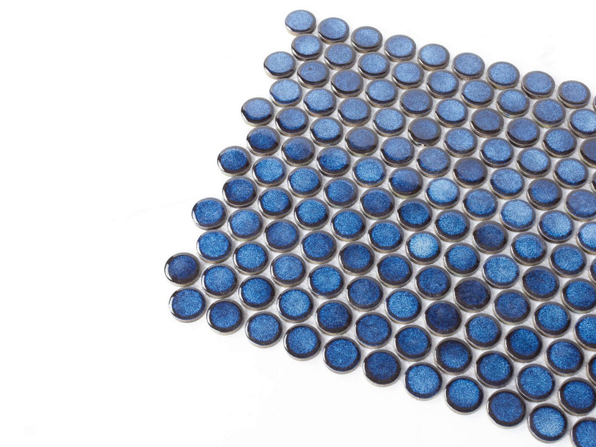 Antique Porcelain Mosaic Big Penny Round D28 Blue Glossy Porcelain Mosaic Tilemall
