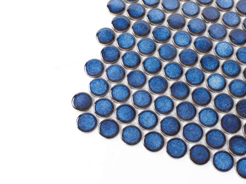 Antique Porcelain Mosaic Big Penny Round D28 Blue Glossy Porcelain Mosaic Tilemall