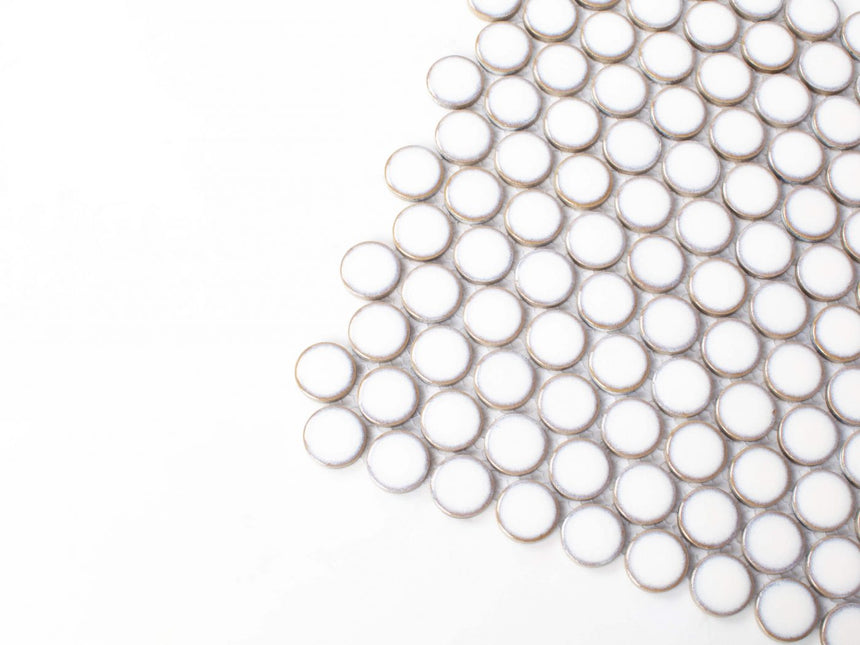 Antique Porcelain Mosaic Big PennyRound D28 White Glossy Porcelain Mosaic Tilemall