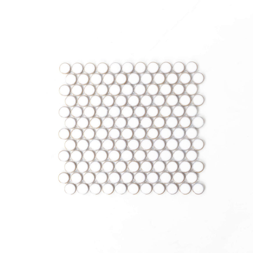 Antique Porcelain Mosaic Big PennyRound D28 White Glossy Porcelain Mosaic Tilemall