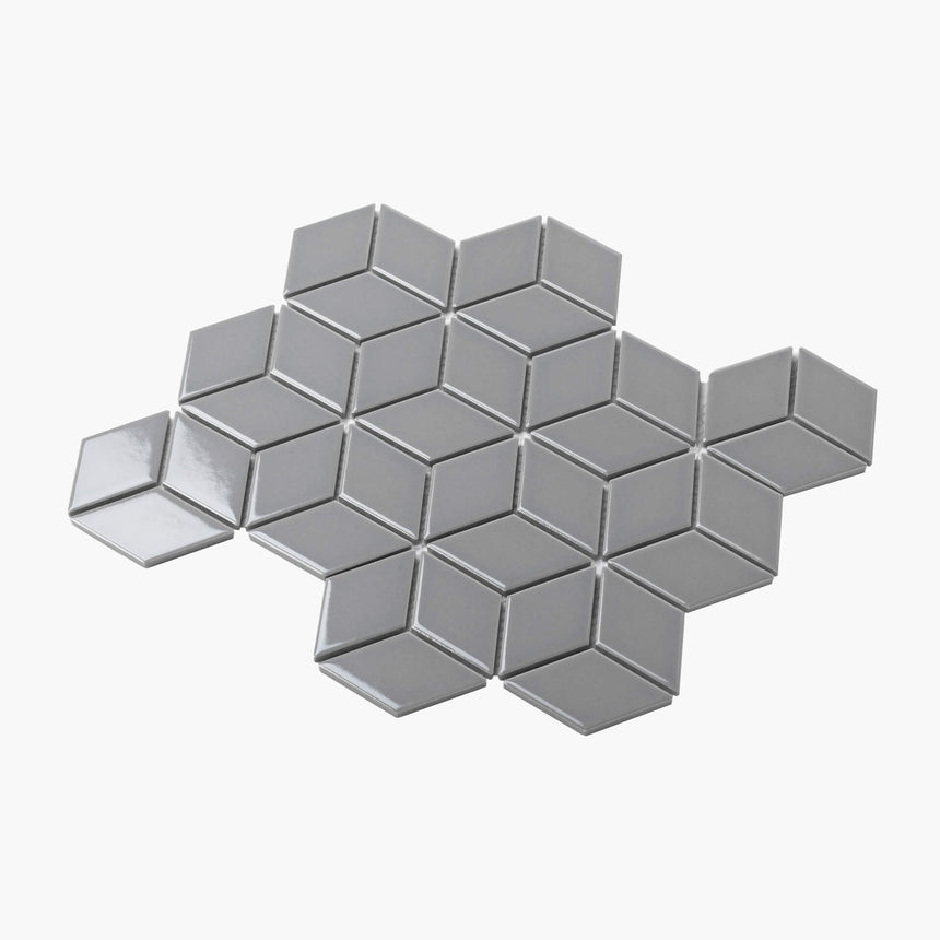 Porcelain Mosaic Diamond Cube 83x48 Gloss Grey Porcelain Mosaic Tilemall