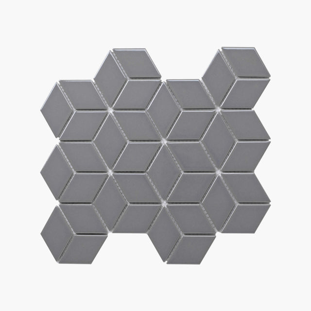 Porcelain Mosaic Diamond Cube 83x48 Gloss Grey Porcelain Mosaic Tilemall