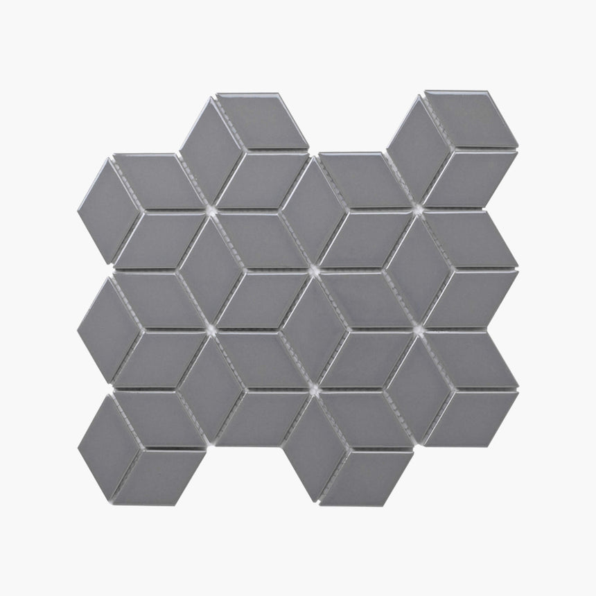 Porcelain Mosaic Diamond Cube 83x48 Gloss Grey Porcelain Mosaic Tilemall