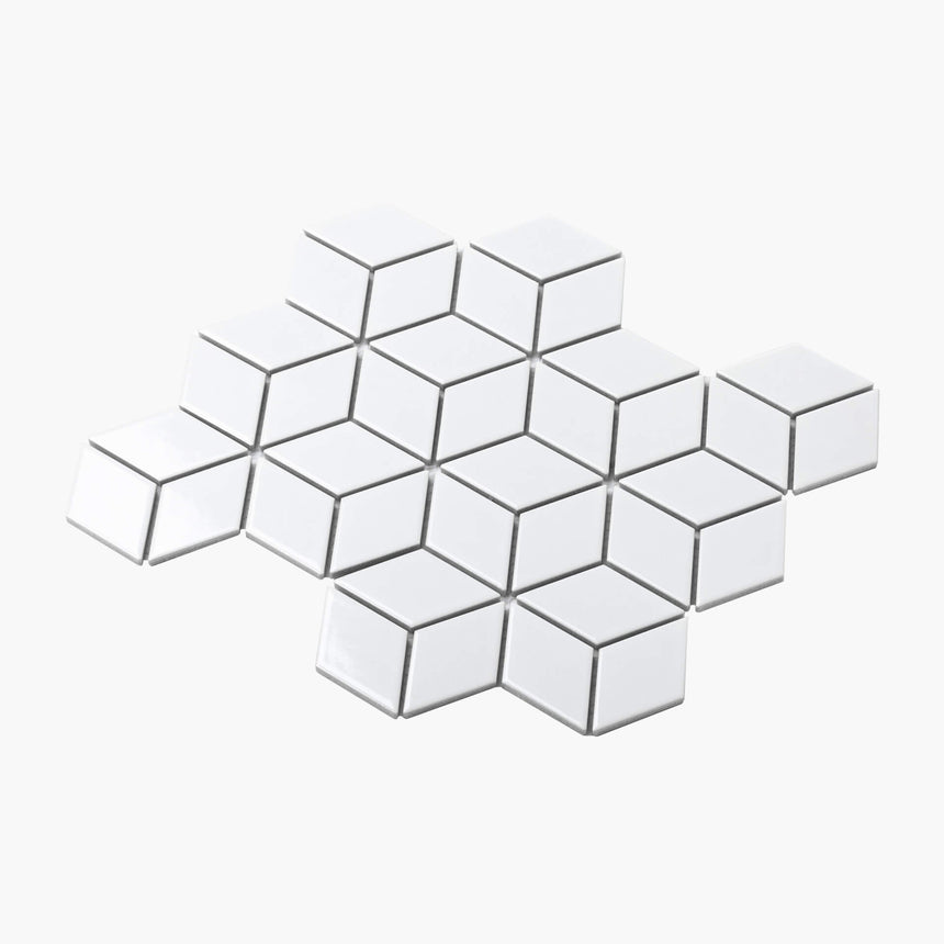 Porcelain Mosaic Diamond Cube 83x48 Gloss White Porcelain Mosaic Tilemall