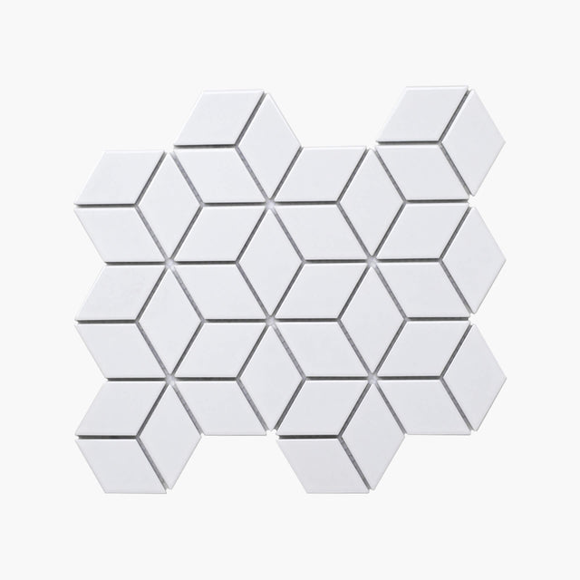 Porcelain Mosaic Diamond Cube 83x48 Gloss White Porcelain Mosaic Tilemall