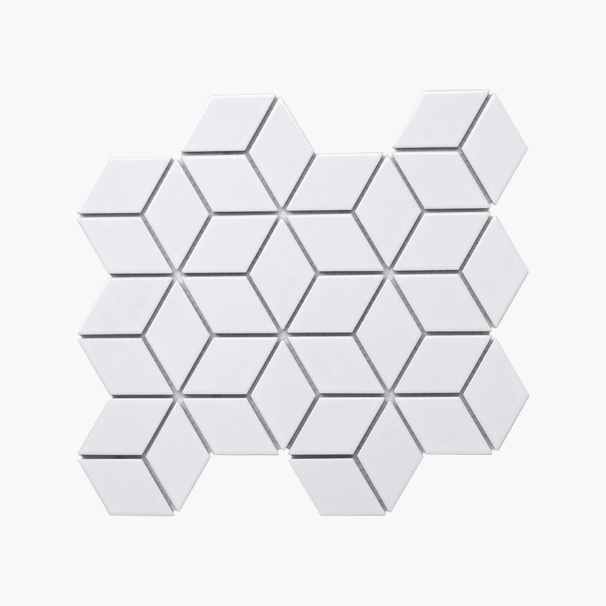 Porcelain Mosaic Diamond Cube 83x48 Gloss White Porcelain Mosaic Tilemall
