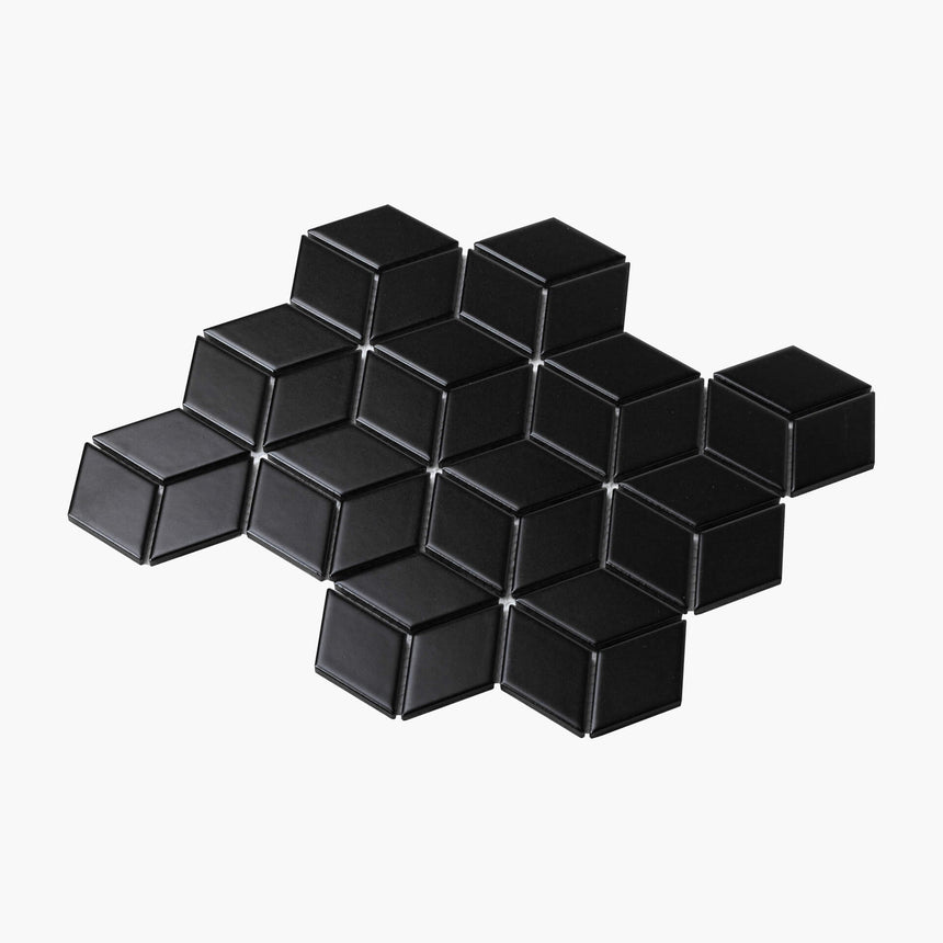 Porcelain Mosaic Diamond Cube 83x48 Matt Black Porcelain Mosaic Tilemall