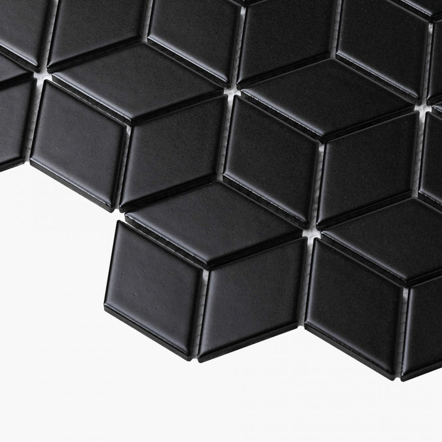 Porcelain Mosaic Diamond Cube 83x48 Matt Black Porcelain Mosaic Tilemall