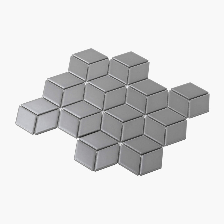 Porcelain Mosaic Diamond Cube 83x48 Matt Grey Porcelain Mosaic Tilemall