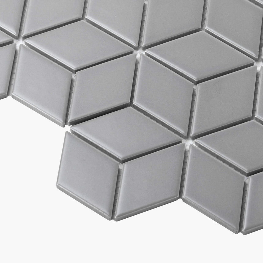 Porcelain Mosaic Diamond Cube 83x48 Matt Grey Porcelain Mosaic Tilemall