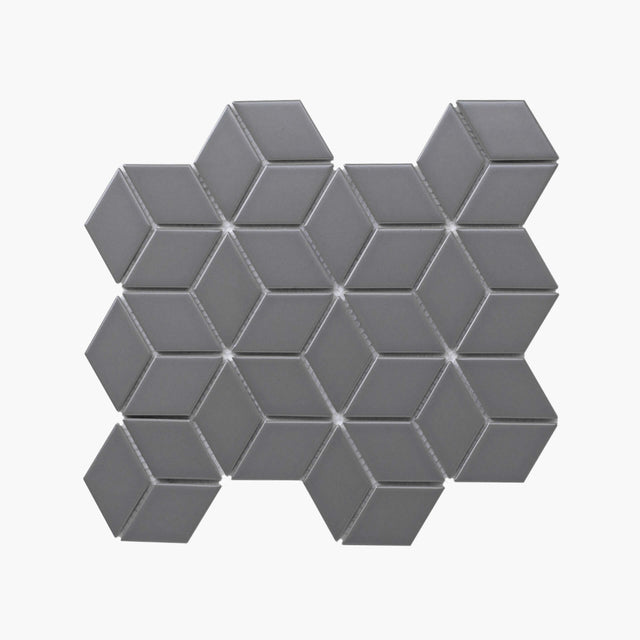 Porcelain Mosaic Diamond Cube 83x48 Matt Grey Porcelain Mosaic Tilemall