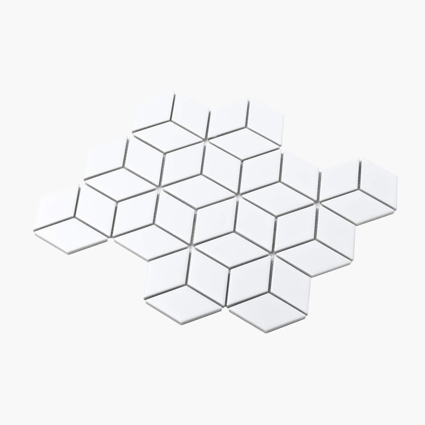 Porcelain Mosaic Diamond Cube 83x48 Matt White Porcelain Mosaic Tilemall