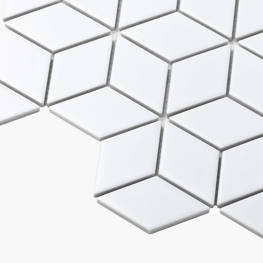 Porcelain Mosaic Diamond Cube 83x48 Matt White Porcelain Mosaic Tilemall