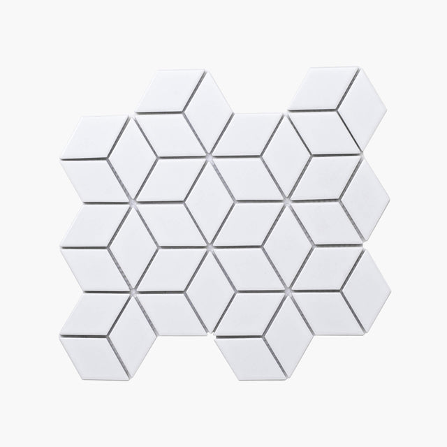 Porcelain Mosaic Diamond Cube 83x48 Matt White Porcelain Mosaic Tilemall