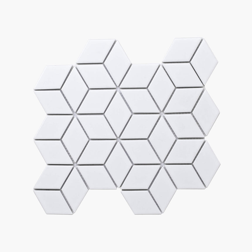 Porcelain Mosaic Diamond Cube 83x48 Matt White Porcelain Mosaic Tilemall